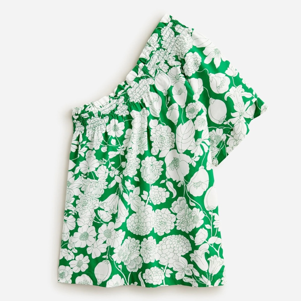 J.Crew Floral Green White Off Shoulder Blouse Top Size XS